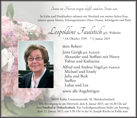Traueranzeige von Leopoldine Faulstich von FZ