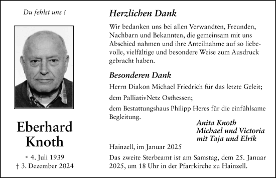 Traueranzeige von Eberhard Knoth von FZ
