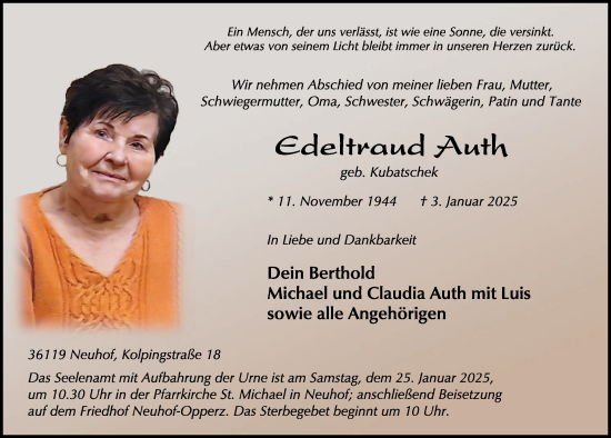Traueranzeige von Edeltraud Auth von FZ