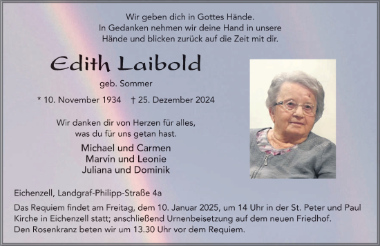 Traueranzeige von Edith Laibold von FZ