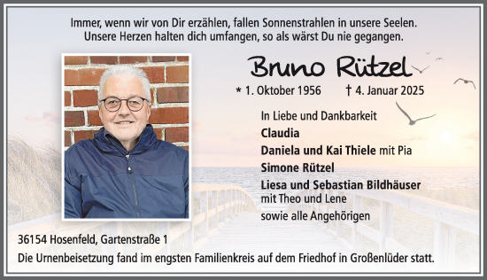 Traueranzeige von Bruno Rützel von FZ