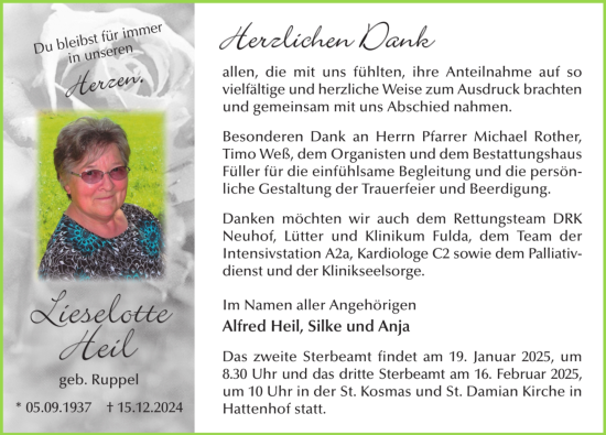 Traueranzeige von Lieselotte Heil von FZ