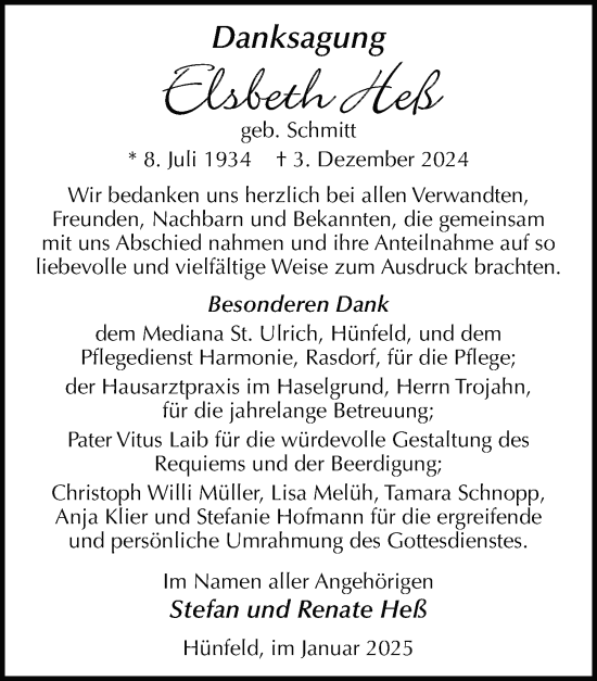 Traueranzeige von Elsbeth Heß von FZ
