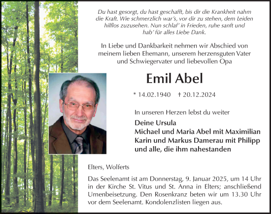 Traueranzeige von Emil Abel von FZ