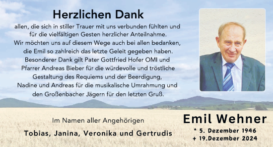 Traueranzeige von Emil Wehner von FZ