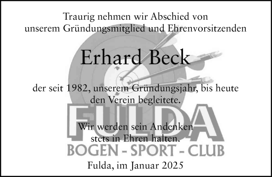 Traueranzeige von Erhard Beck von FZ