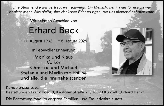 Traueranzeige von Erhard Beck von FZ