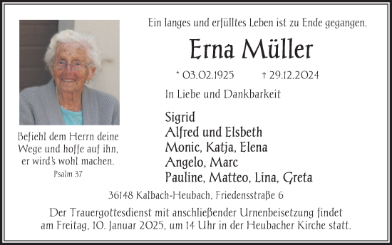 Traueranzeige von Erna Müller von FZ