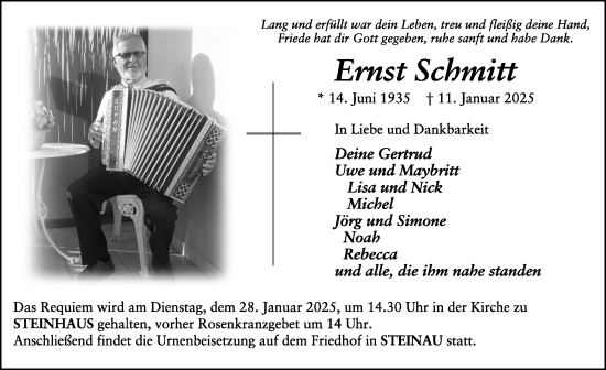 Traueranzeige von Ernst Schmitt von FZ