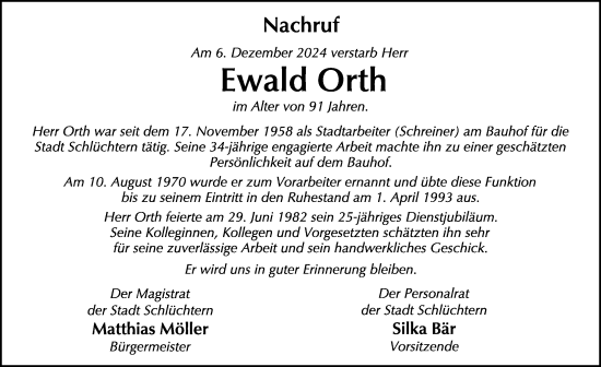 Traueranzeige von Ewald Orth von FZ