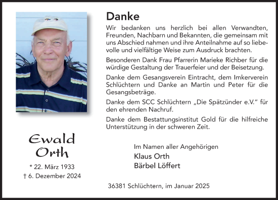 Traueranzeige von Ewald Orth von FZ