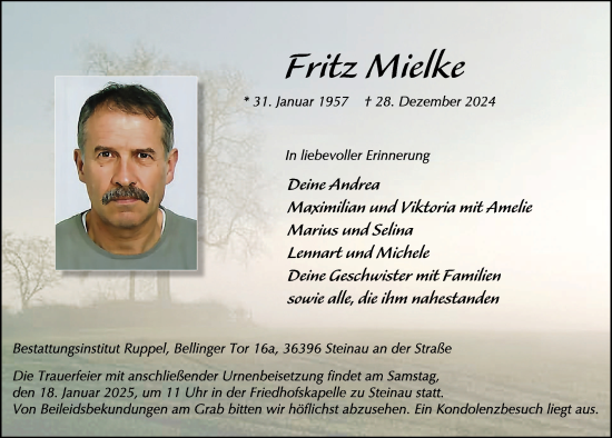 Traueranzeige von Fritz Mielke von FZ