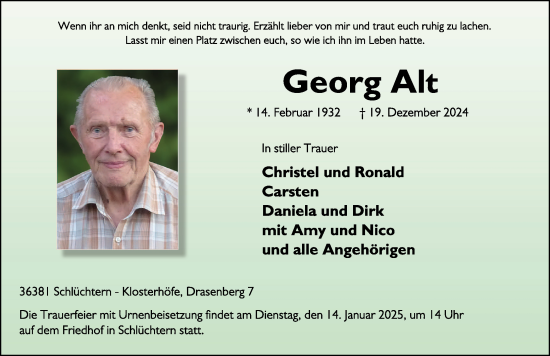 Traueranzeige von Georg Alt von FZ
