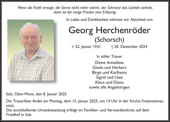Traueranzeige von Georg Herchenröder von FZ
