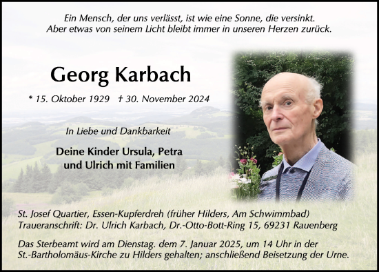 Traueranzeige von Georg Karbach von FZ