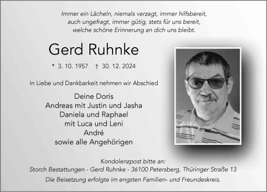 Traueranzeige von Gerd Ruhnke von FZ