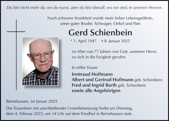 Traueranzeige von Gerd Schienbein von FZ