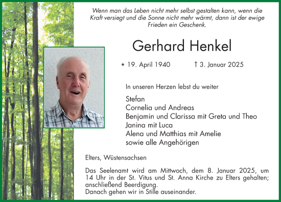 Traueranzeige von Gerhard Henkel von FZ
