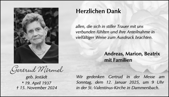 Traueranzeige von Gertrud Mörmel von FZ