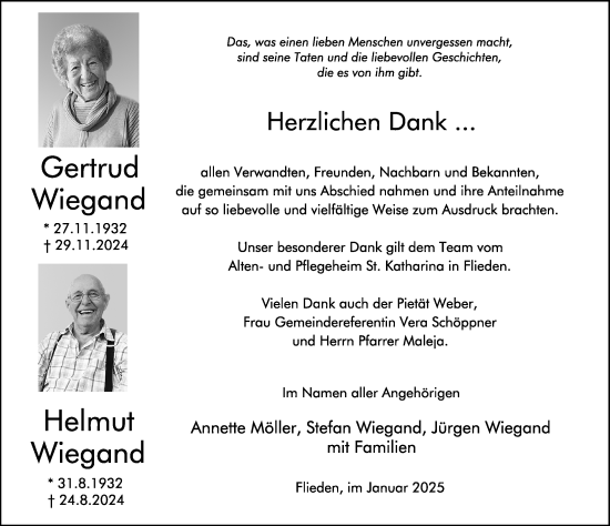 Traueranzeige von Gertrud und Helmut  Wiegand von FZ