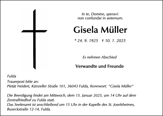 Traueranzeige von Gisela Müller von FZ