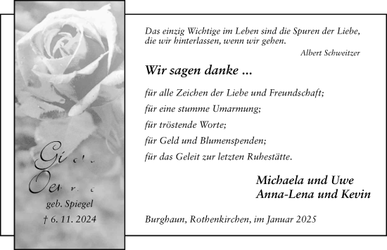 Traueranzeige von Gisela Oehmen von FZ
