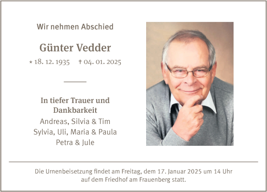 Traueranzeige von Günter Vedder von FZ
