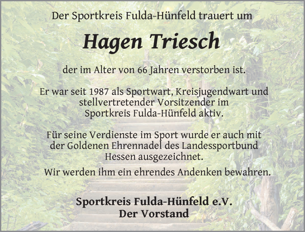 Traueranzeige für Hagen Triesch vom 21.01.2025 aus FZ
