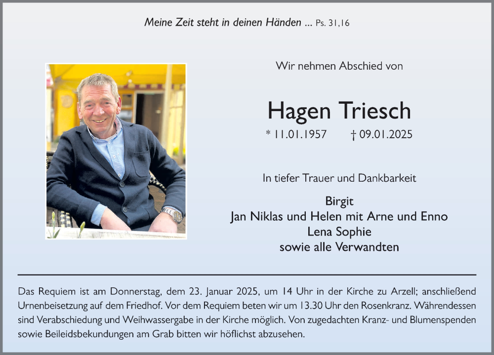  Traueranzeige für Hagen Triesch vom 21.01.2025 aus FZ