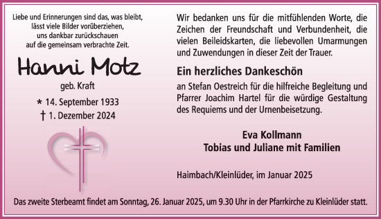 Traueranzeige von Hannah Motz von FZ
