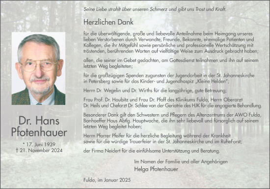 Traueranzeige von Hans Pfotenhauer von FZ