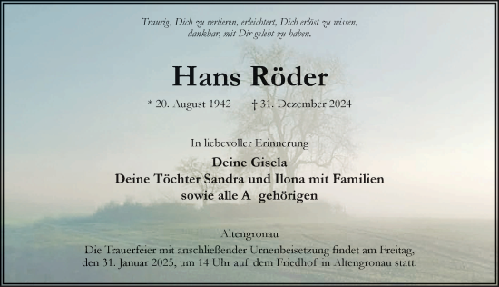 Traueranzeige von Hans Röder von FZ