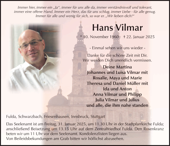 Traueranzeige von Hans Vilmar von FZ