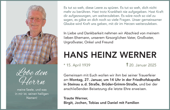 Traueranzeige von Hans Heinz Werner von FZ