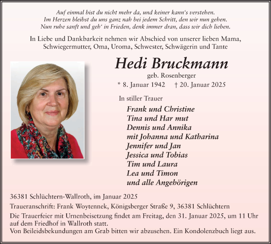 Traueranzeige von Hedi Bruckmann von FZ