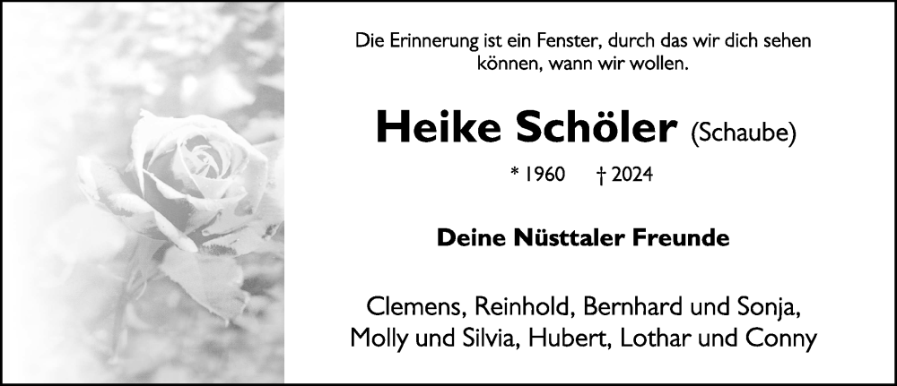  Traueranzeige für Heike Schöler vom 18.01.2025 aus FZ