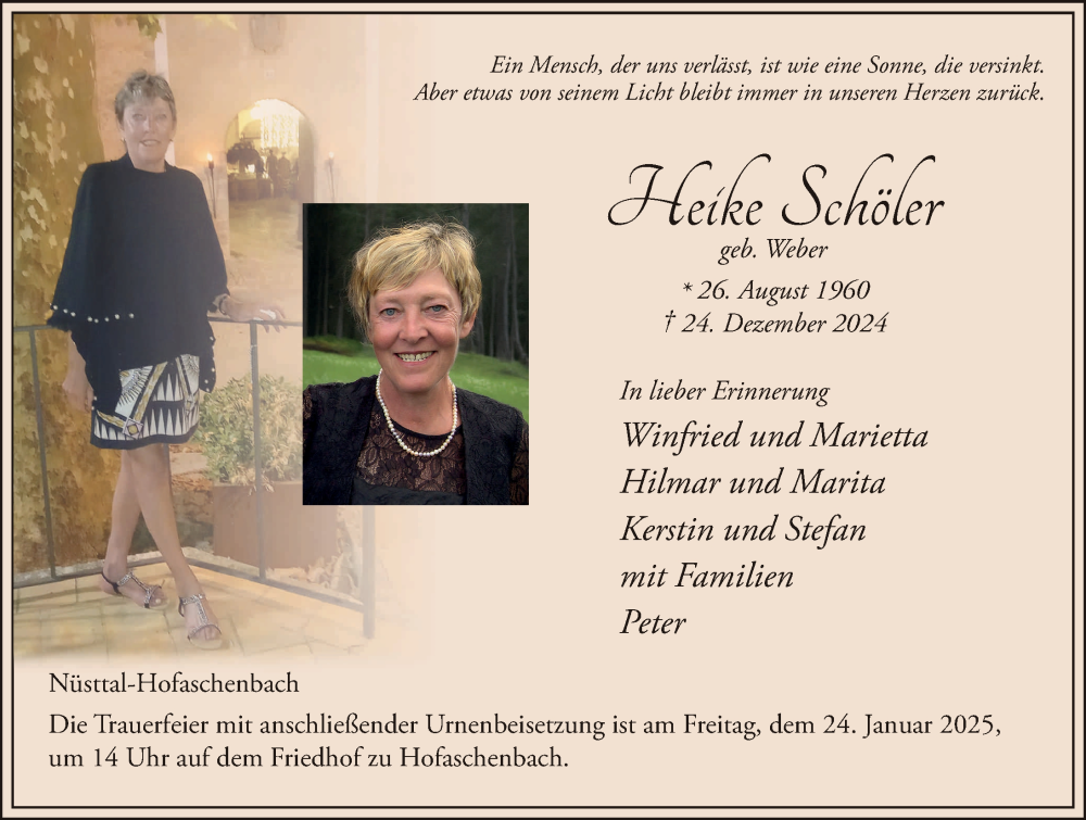  Traueranzeige für Heike Schöler vom 18.01.2025 aus FZ
