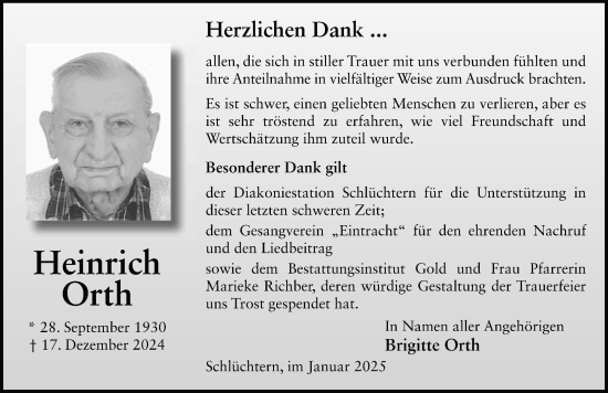 Traueranzeige von Heinrich Orth von FZ