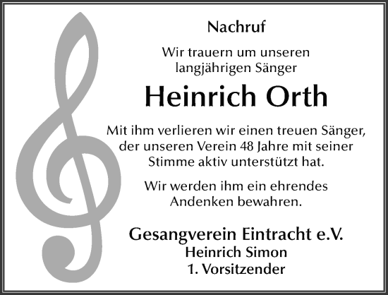 Traueranzeige von Heinrich Orth von FZ