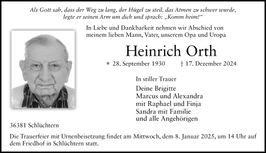 Traueranzeige von Heinrich Orth von FZ