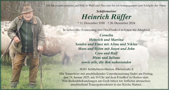 Traueranzeige von Heinrich Rüffer von FZ