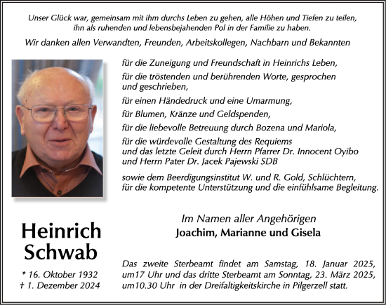 Traueranzeige von Heinrich Schwab von FZ