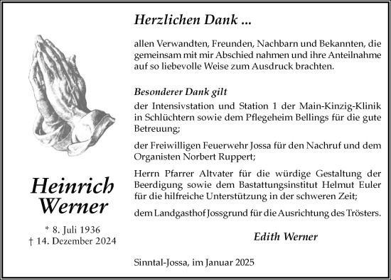 Traueranzeige von Heinrich Werner von FZ