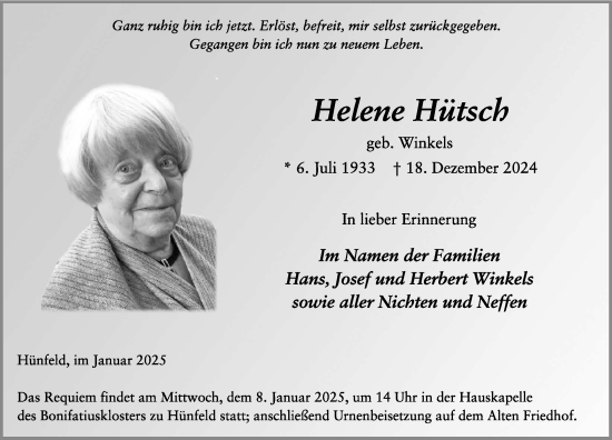 Traueranzeige von Helene Hütsch von FZ