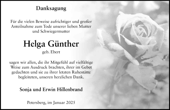 Traueranzeige von Helga Günther von FZ