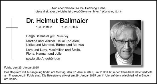 Traueranzeige von Helmut Ballmaier von FZ