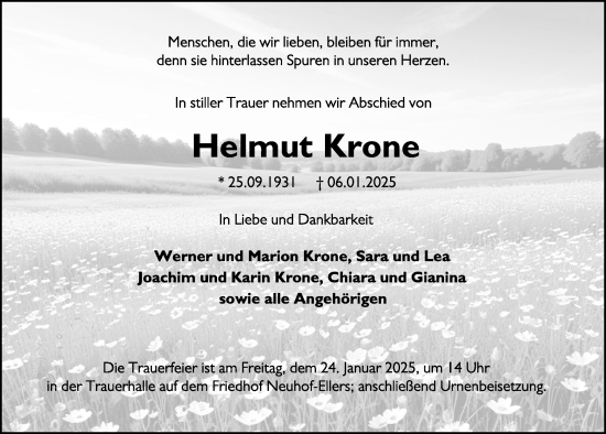 Traueranzeige von Helmut Krone von FZ