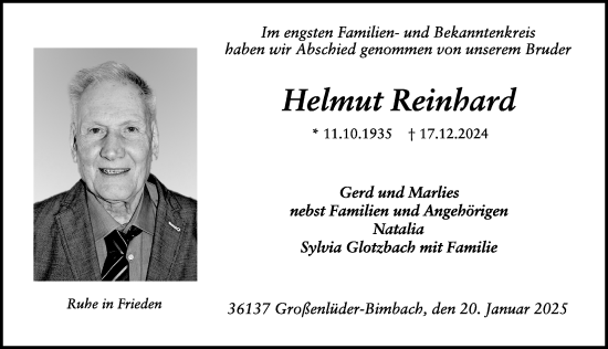 Traueranzeige von Helmut Reinhard von FZ