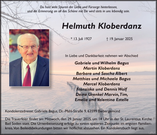 Traueranzeige von Helmuth Kloberdanz von FZ