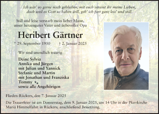 Traueranzeige von Heribert Gärtner von FZ